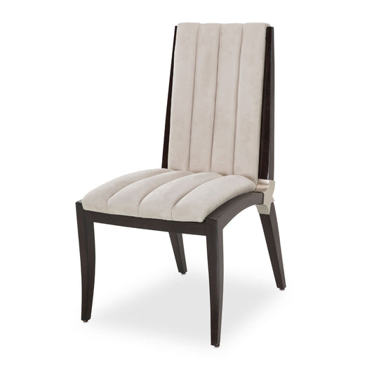Paris Chic Side Chair, Style, Neutral channeling, Bold frame, Upgrade, Mealtime, Espresso-finished hardwood, Figured Eucalyptus Veneer, Faux suede upholstery, Channeling, dream art , Michael amini
