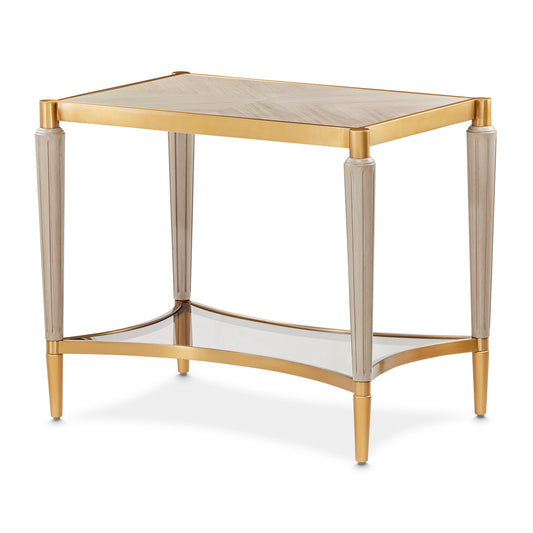 End Table,St Charles,natural grain,bronze frame,touch of sophistication