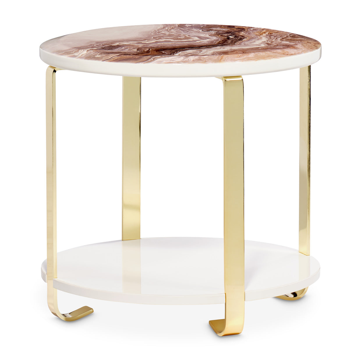 Ariana End Table, Sofa and loveseat, Sophistication, Slender gold legs, Faux marble top, Chic style, Bottom shelf, Functionality, Panache, Convenience, dream art, Michael amini, end table , table , 