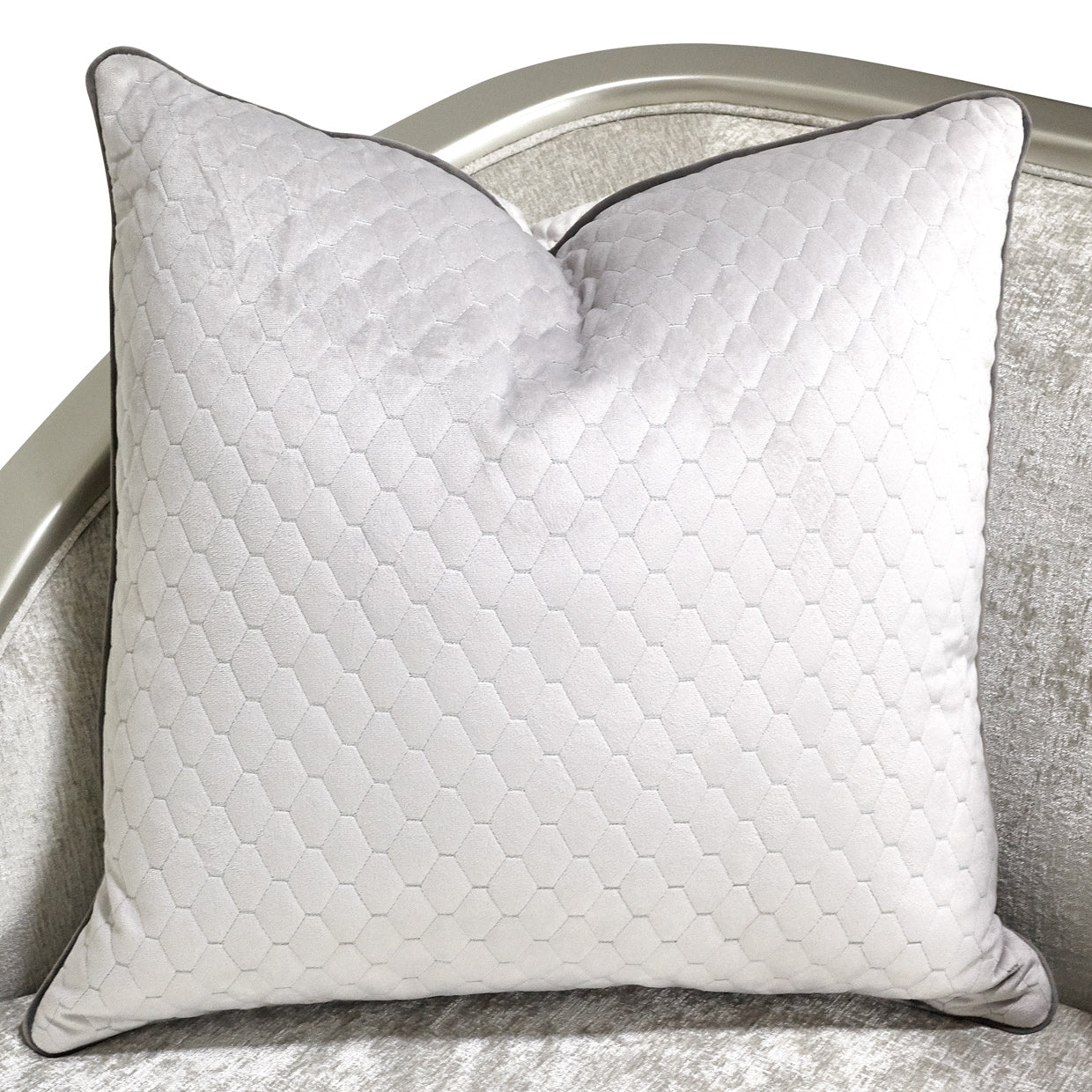 LANNA, Mansion ,Sofa ,Storm ,Silver Mist, Chenille upholstery, Quilted velvet, Honeycomb pattern, Platinum finish,Accent pillows, dream art, michael amini 