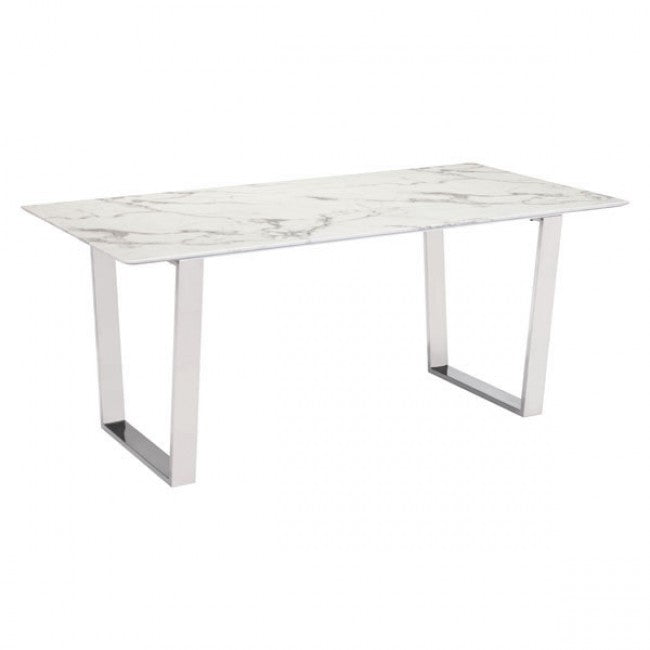 Atlas Dining Table Stone & Brushed Stainless Steel - Dreamart Gallery