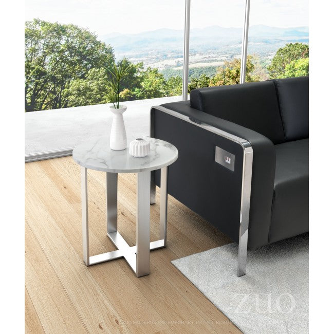 Atlas End Table Stone & Brushed Stainless Steel - Dreamart Gallery