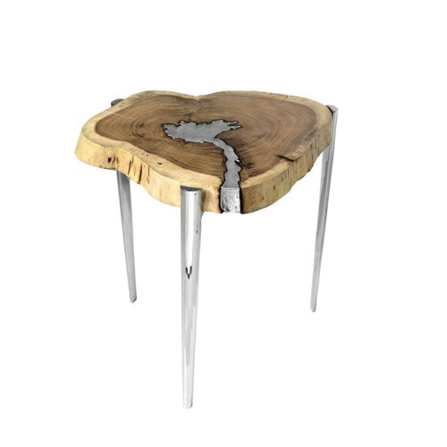 AKIS Side Table Natural Wood w/ Aluminum fill - Dreamart Gallery