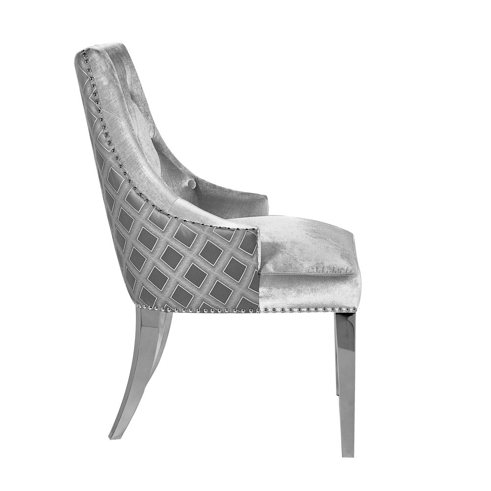 Oscar Grey Two Tone Velvet Steel Chair - Dreamart Gallery
