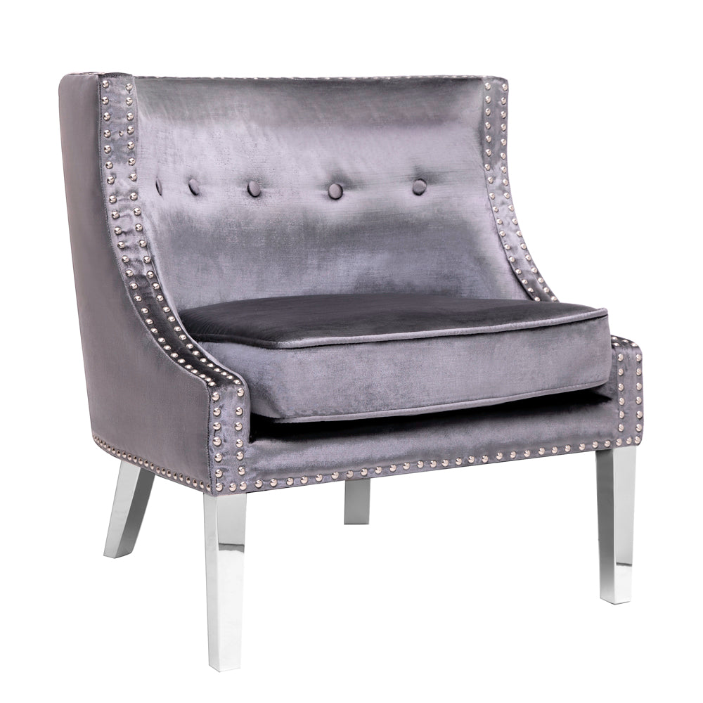 Lucy Charcoal Velvet Steel Chair - Dreamart Gallery