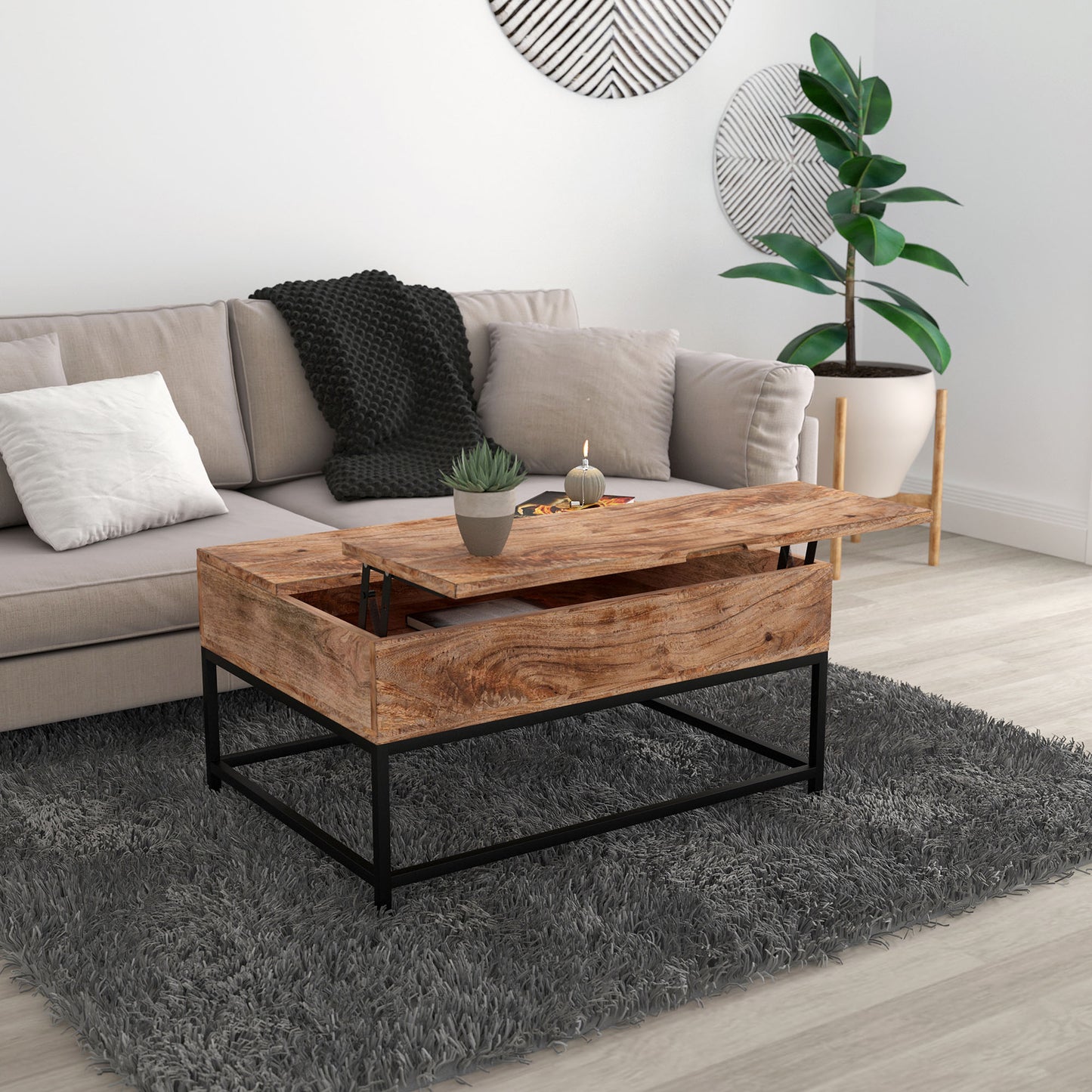 Ojas Lift-Top Coffee Table in Natural Burnt - Dreamart Gallery