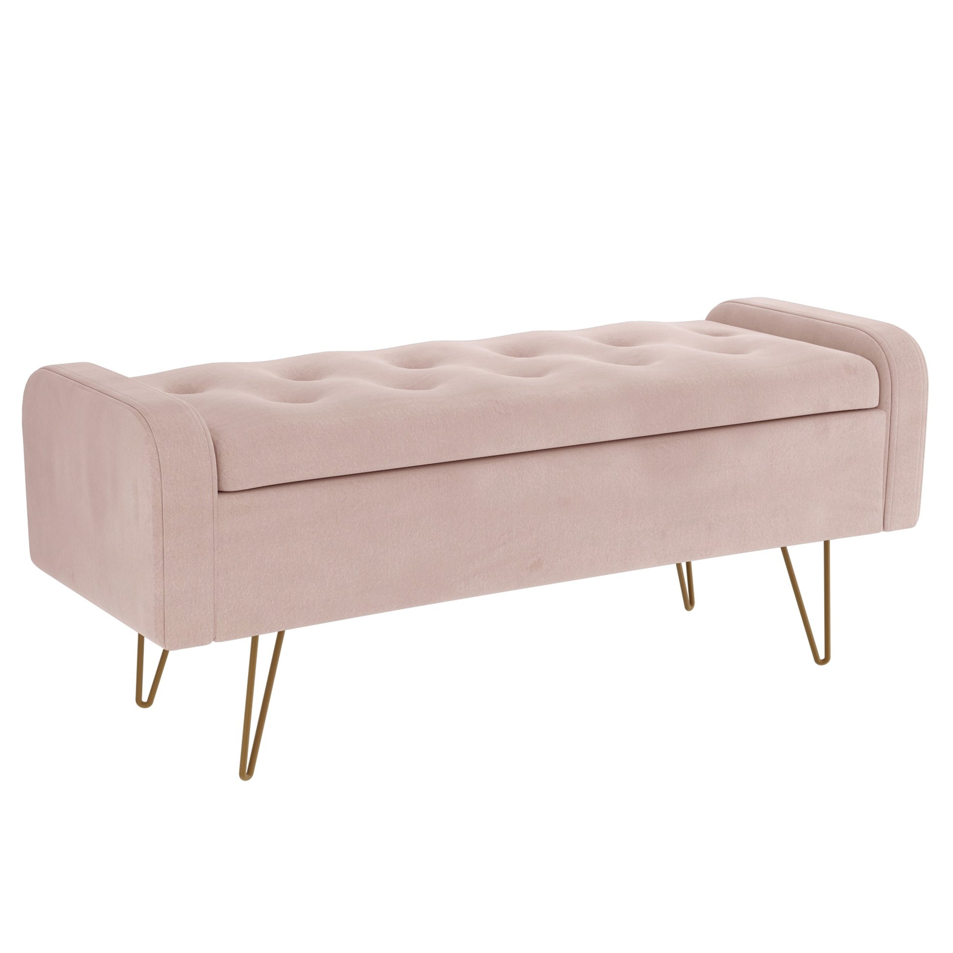 Sabel Storage Ottoman/Bench in Blush Pink with Gold Leg - Dreamart Gallery