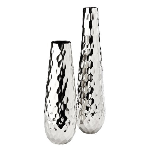 XC-34107 Round Hammered silver vase - Set of 2 - Dreamart Gallery