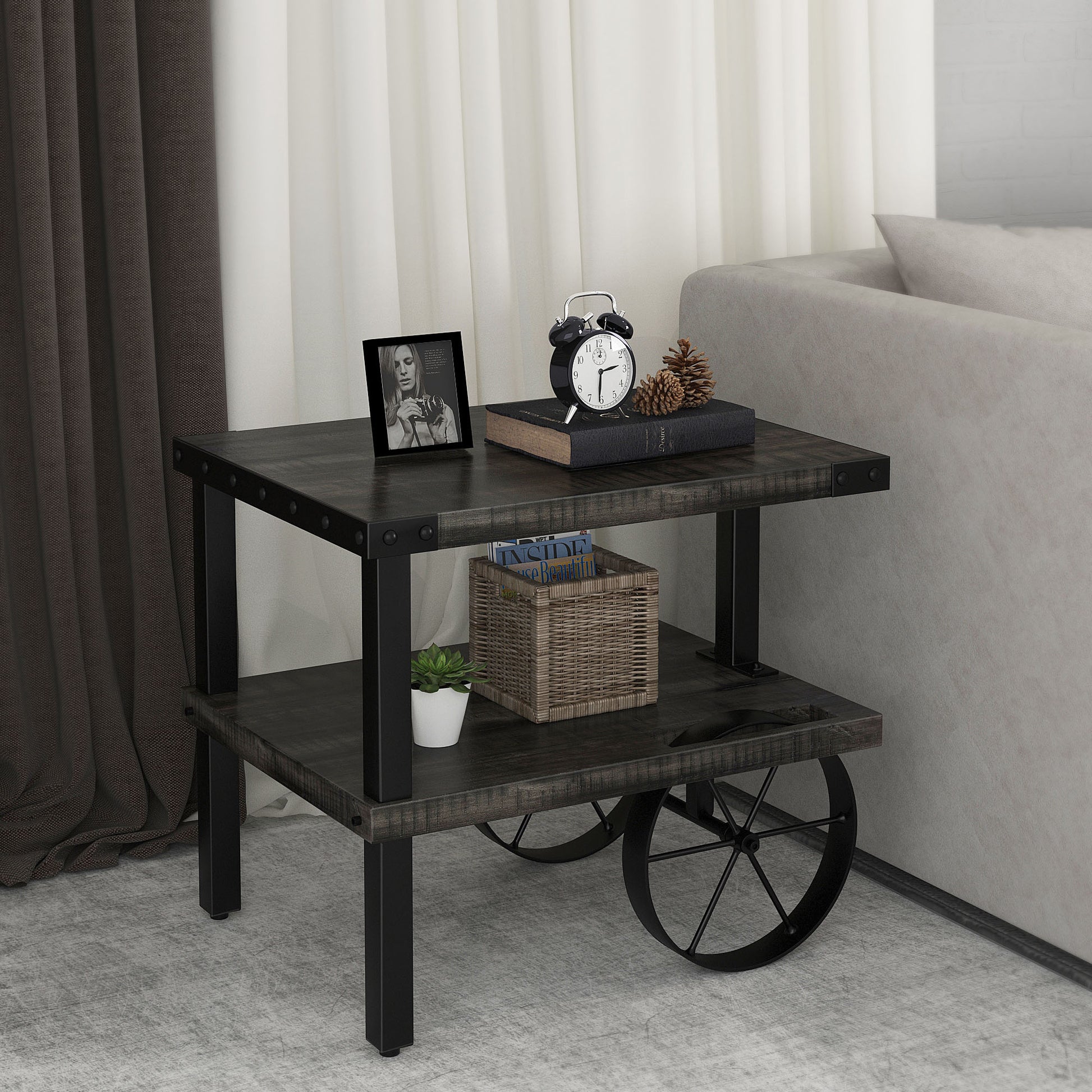 Zahir Accent Table in Distressed Grey - Dreamart Gallery
