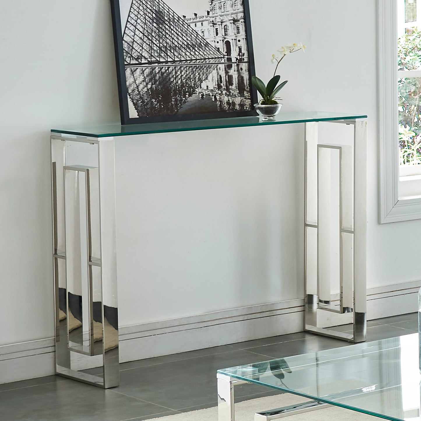 Eros Console Table in Silver - Dreamart Gallery