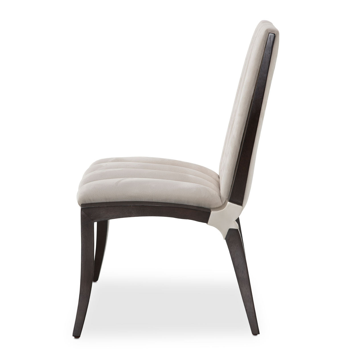Paris Chic Side Chair, Style, Neutral channeling, Bold frame, Upgrade, Mealtime, Espresso-finished hardwood, Figured Eucalyptus Veneer, Faux suede upholstery, Channeling, dream art , Michael amini