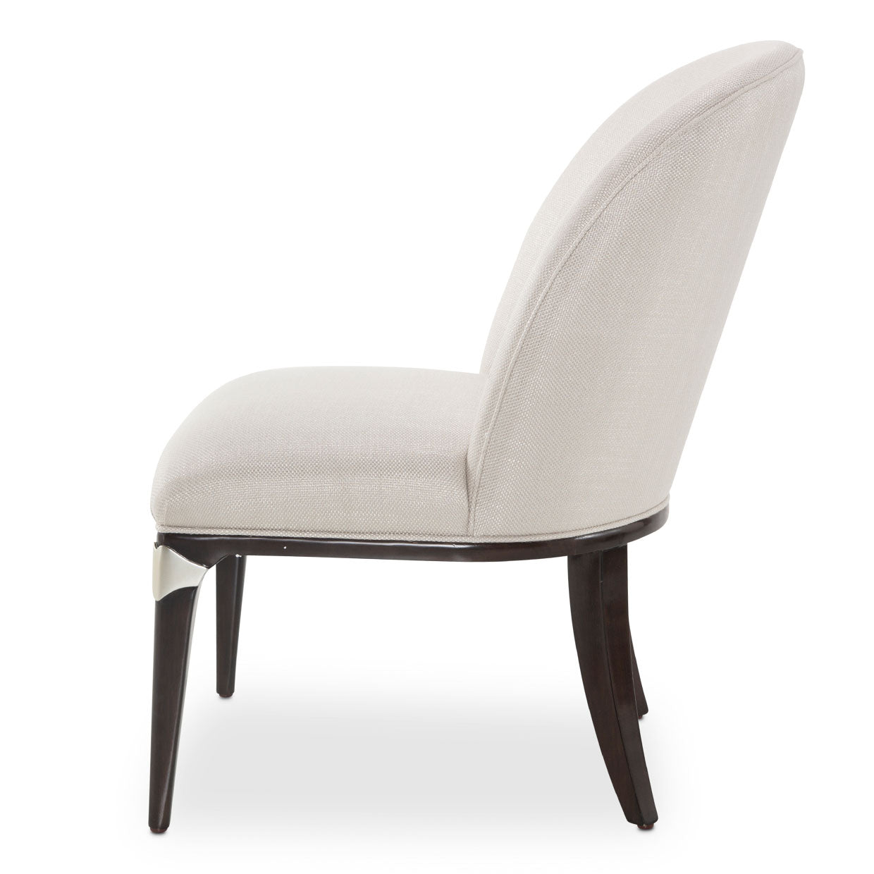 Paris Chic Vanity Desk Chair, Glamorous, Frosted linen seat, Curving shape, Classy, silhouette, Espresso-finished hardwood, Figured Eucalyptus Veneer, Sloping sides, Textured fabric, Frosted linen, Platinum accents, dream art , Michael amini