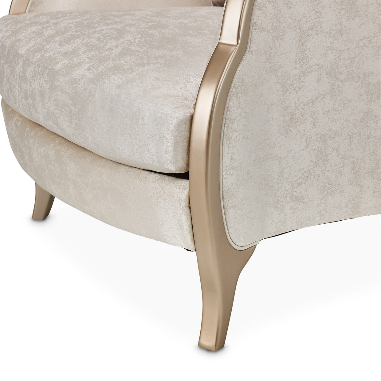 Malibu Crest Chair, Elegant design, Dramatic flared sides, Marbled jacquard upholstery, Cloud White color, Chardonnay finished hardwood, Classy statement, Winged sides, Accent pillow included, Living room furniture, dream art, Michael amini