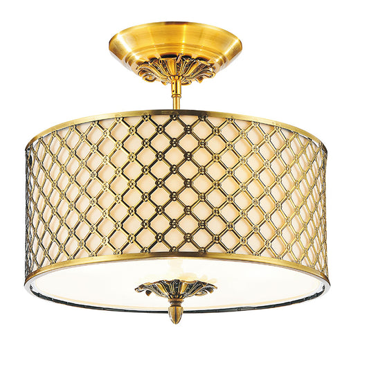 3 LIGHT DRUM SHADE FLUSH MOUNT WITH FRENCH GOLD FINISH - Dreamart Gallery