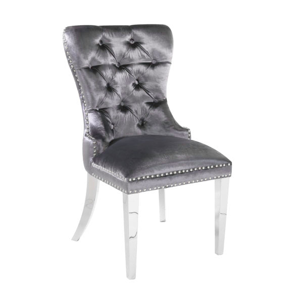 Euphoria Charcoal Velvet Steel Dining Chair - Dreamart Gallery